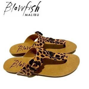 BLOWFISH Malibu Greco Sandals Leopard Animal Print Patent Thong Size 9.5